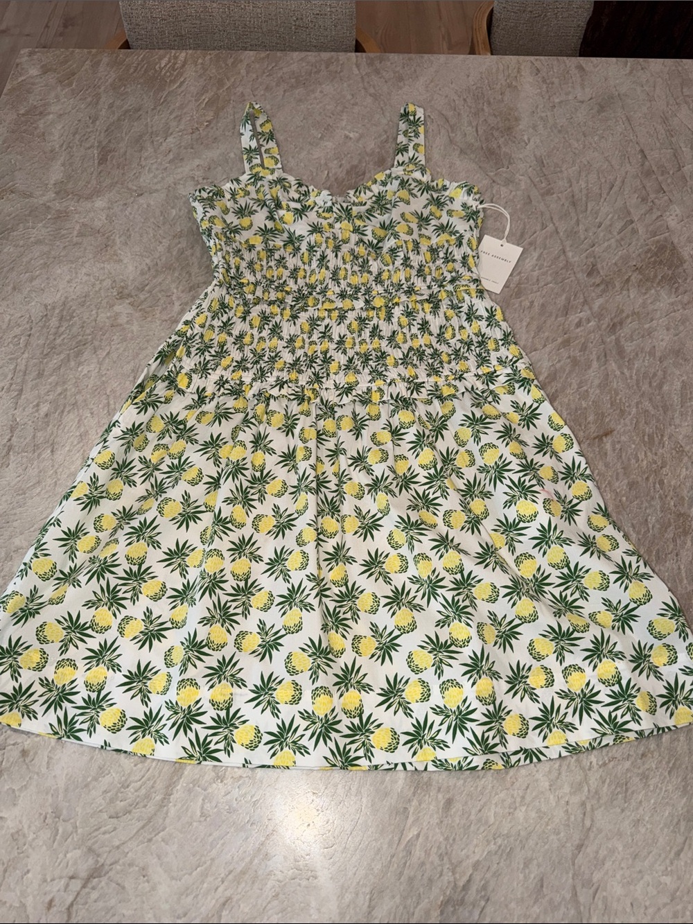 Smocked Pineapple Print Sundress - Yellow & Green